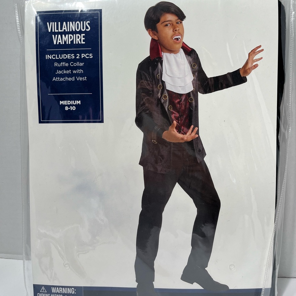 Fancy Villainous Vampire Halloween Dracula Costume Boy Size Medium (8-